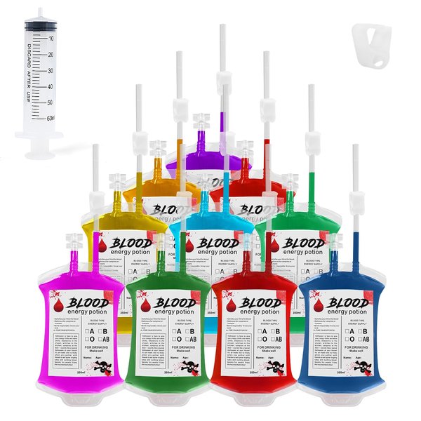 Halloween Blood Bags: 10pcs Blood Bags for Drinks, IV Bags for Halloween Party decorations, Blood Bags for Halloween, Vampire Themed Parties and Masquerade, Nurse Graduation Party Props