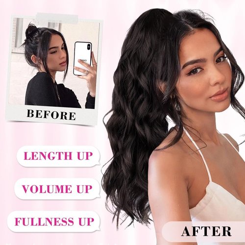 ALXNAN Ponytail Extension,Drawstring Ponytail Hair Extensions Dark Brown Long Wave Ponytail for Women(20inch)