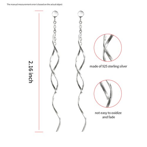 Sterling Silver Spiral Long Wire Earrings, Handmade Twisted Linear Hypoallergenic Dangle Drop Earrings, Perfect Gift for Women and Teen Girls (Silver, straight long wire earing)
