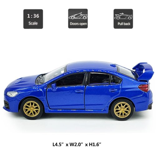 Impreza WRX STI Toy Car Racing Sports Diecast Model Car 1/36 Scale Metal Pull Back Vehicle, Doors Open, Zinc Alloy Casting, Boys Toys Kids Birthday Gifts Mens Collection, Blue