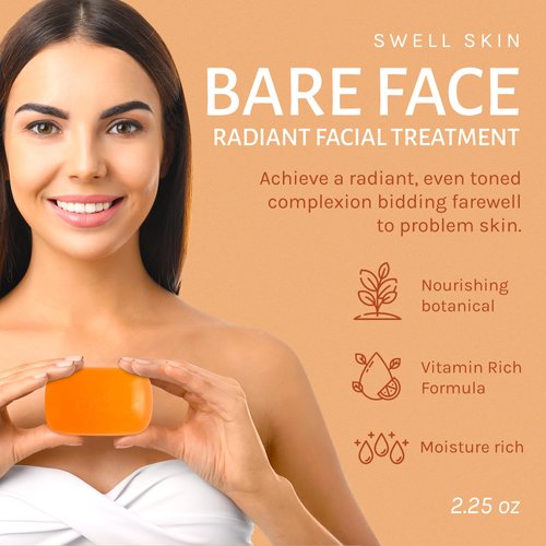Swell Skin - Bare Face, Moisture-Rich Gentle-Cleansing Bar Soap for All Skin Types, Face Soap Enriched with Sea Buckthorn Seed Oil for Radiant, Even-Toned, Well-Hydrated Skin, 2.25oz Acne Soap Bar
