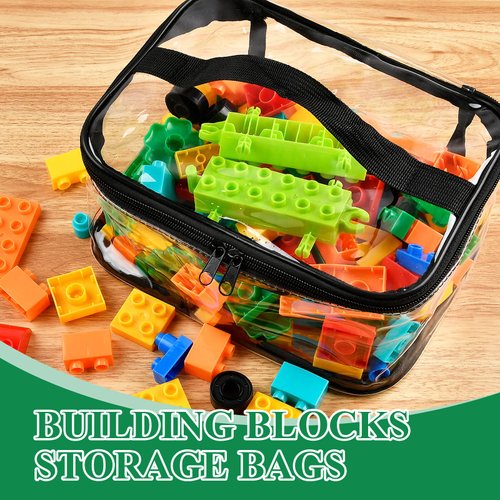 Milkary 6 Packs Clear Toy Storage Bags, 9.1”×6.1”×3.9” PVC Puzzle Storage Bags with Double Zipper, Waterproof Transparent Toy Bags Game Storage for Building Blocks Board Games Small Toys Puzzle Black