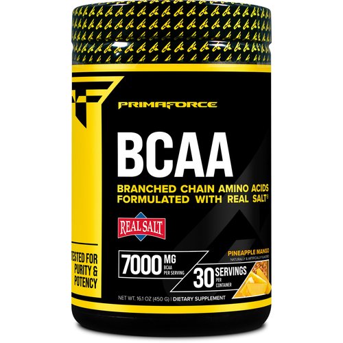 Primaforce BCAA Powder (Pineapple Mango) (30 Servings) - 7000MG 2:1:1 BCAAs, Post-Workout Recovery Drink with Amino Acids and Real Salt for Men & Women
