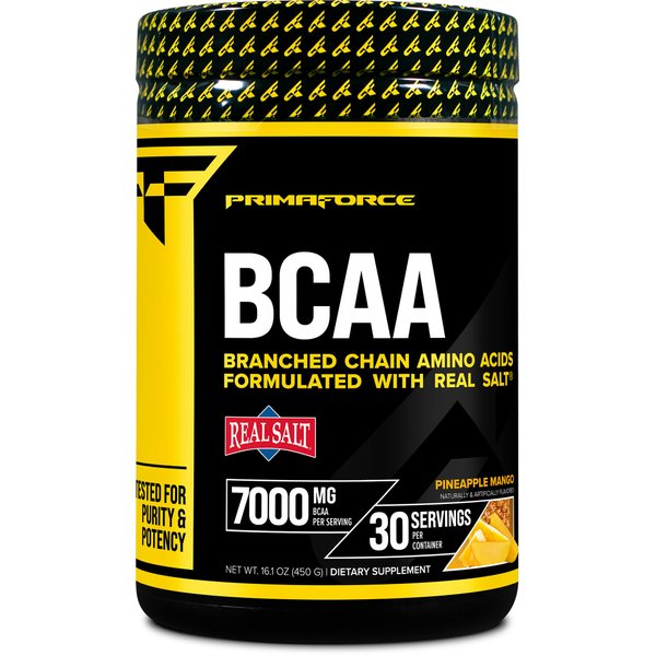 Primaforce BCAA Powder (Pineapple Mango) (30 Servings) - 7000MG 2:1:1 BCAAs, Post-Workout Recovery Drink with Amino Acids and Real Salt for Men & Women
