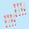 Christmas Press On Nails Medium Almond Fake Nails French Tip Christmas Nails Press Ons With Snowflake Stripe Designs Full Cover False Nails Acrylic Glue On Nails Stick On Nails For Women