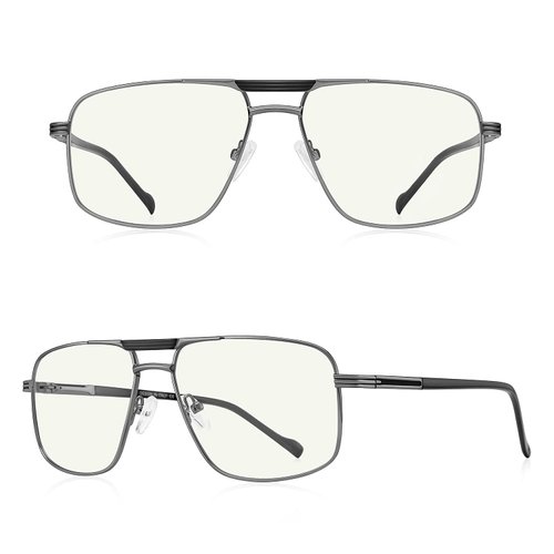 RB.Pilot Reading Glasses for Men Square Double Bridge Blue Light Blocking Computer Readers (grayness, 5.00)