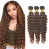 28 28 28 Inch P4/30 Bundles Human Hair Highlight Deep Wave Human Hair Bundles 8A Grade Brazilian Unprocessed Virgin Hair 3 Bundles Double Weft Brown Deep Wave Bundles Remy Hair Extensions