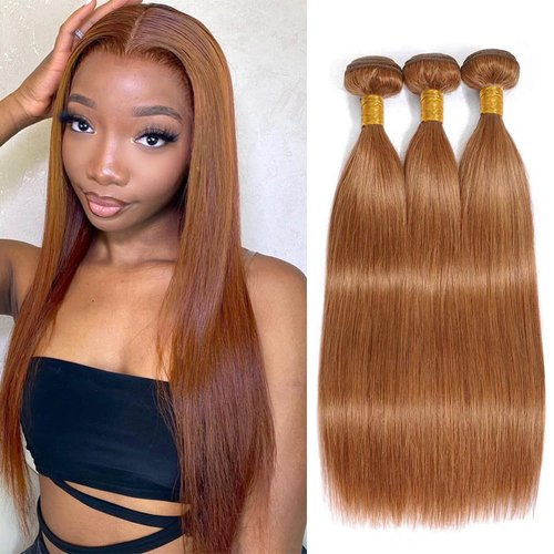 Light Brown Straight Human Hair Bundles Color 30 Brown Straight Bundles Human Hair Double Weft Brazilian Human Hair Weave Silky and Soft Remy Hair Extensions 22 22 22 inch