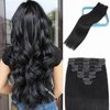 LORIEN Clip in Hair Extensions Real Human Hair, 18 Inch 100g, 1 Jet Black, Clip in 100% Brazilian Remy Human Hair Extensions 8pcs Per Set with 18 Clips Double Weft