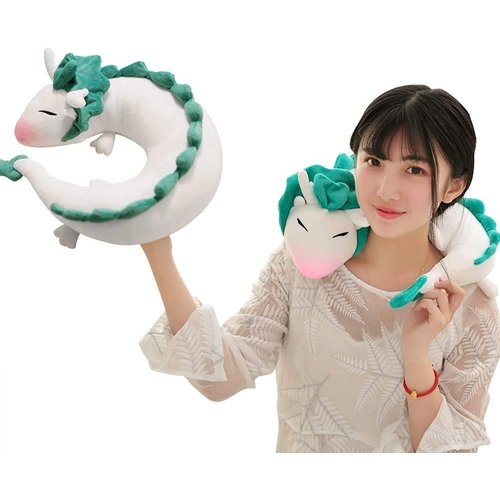 Anime Neck Pillow White Dragon Plush Doll Toy Kids Travel Neck Pillow, Cute Haku Plush for Chrismas Birthday Gift