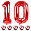 10th Birthday Balloons for Girls Boys, 40 Inch Giant Red Foil Number 10 Balloons with Red Confetti Balloons Kit, Digit 10 Helium Balloons for Men Women 1st 10th Anniversary Party Decorations Supplies