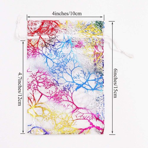 SumDirect 100pcs 4x6inch Mixed Color Coralline Organza Gift Bags, Wedding Favor Party Jewelry Candy Pouches with Drawstring