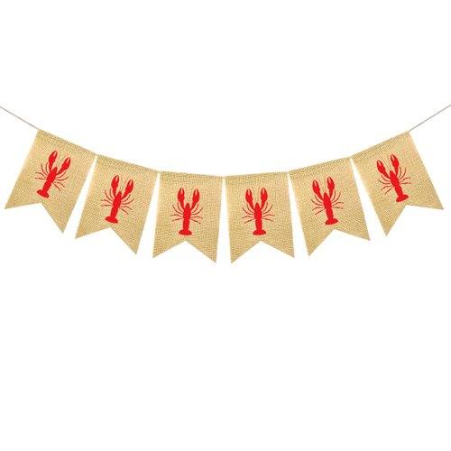 FAKTEEN Burlap Crawfish Banner Red Lobster Garland Crawfish Boil Decorations for Birthday Lobster Festival Barbecue Party Supplies Indoor Outdoor Welcome Sign Mantle Fireplace Decoration