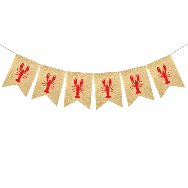 FAKTEEN Burlap Crawfish Banner Red Lobster Garland Crawfish Boil Decorations for Birthday Lobster Festival Barbecue Party Supplies Indoor Outdoor Welcome Sign Mantle Fireplace Decoration