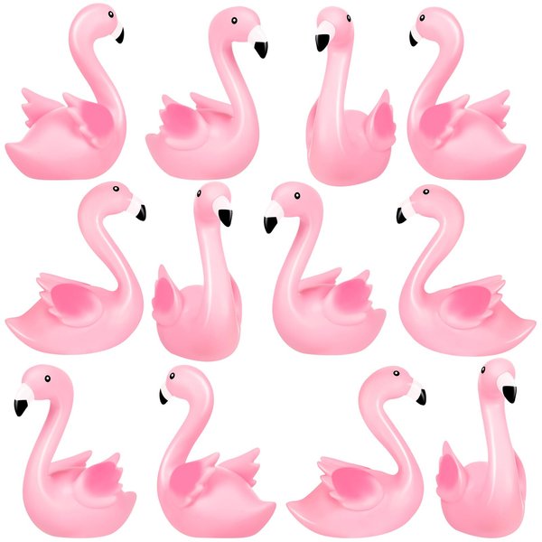 Pink Flamingo Rubber Duckies, 12PCS Bulk Flamingo Bath Toys for Kids Small Flamingo Rubber Duck Cake Decorations, Classroom Prizes