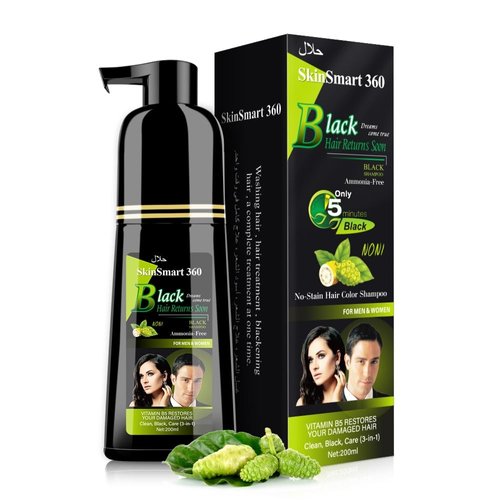 No-Stain Hair Dye Shampoo for Men & Women, No-Stain on Skin & Scalp, Natural Ingredients, Ammonia & Parabens-Free, Up to 100% Gray Coverage, Easy No-Mix Application, 200 mL, Pack of 1 (Natural Black)