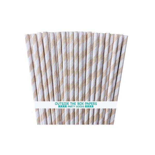 Outside the Box Papers Kraft Brown Striped Paper Straws 7.75 Inches 75 Pack Kraft Brown