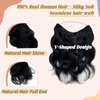 Body Wavy Black Clip in Hair Extensions Real Human Hair,Jet Black Double Weft 18inch 100% Real Hair Extensions Clip ins Jet Black One Piece with 5 Clips 3/4 Full Head Extensions for Short Hair