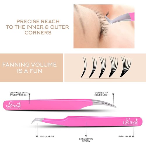 SIVOTE Eyelash Extension Tweezers for Classic & Volume Lashes, 5-Pack, Pink