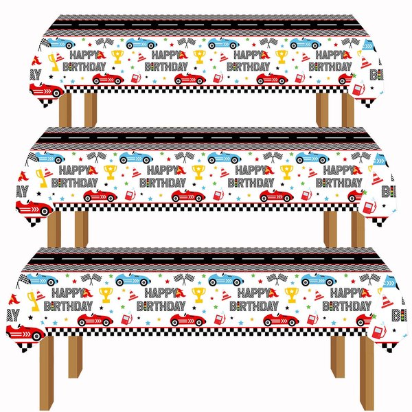 XXDecor Happy Birthday Tablecloth for Kids Birthday Party Supplies Decorations (Black Checked, 3Pack 51.2" x 86.6")