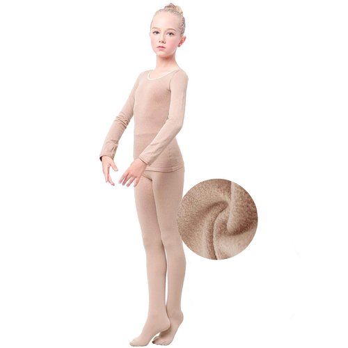 Daydance Girls Kids Nude Thermal Underwear Fleece Lined Ballet Warm Up for Dance, Cosplay, Performance