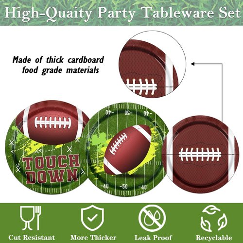 GREHUMOR 101pcs Football Party Supplies Serve 25,Football Paper Plates and Napkins,Football Theme Tableware for Football Birthday Party Gameday Tailgate Touchdown Party Decorations