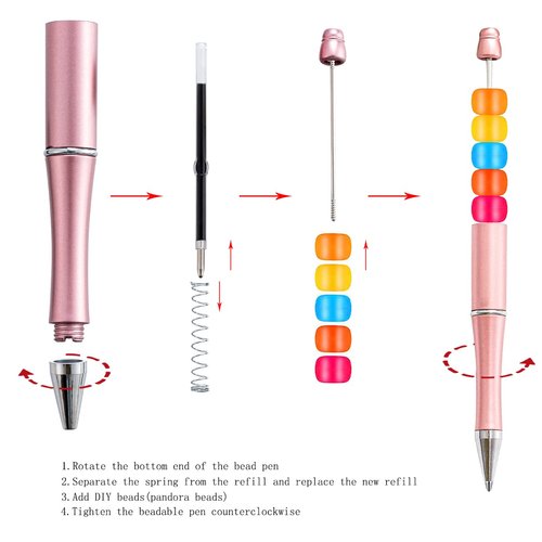 PASISIBICK 100 Pieces Plastic Beadable Pen Refills, 2.44 inch/6.2 cm Black Ink Smooth Writing Pen Refills for Bead Pens DIY PPL Gift(Pack of 100)
