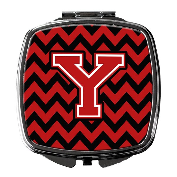 Caroline's Treasures CJ1047-YSCM Letter Y Chevron Black and Red Compact Mirror Decorative Travel Makeup Mirror for Women Girls Gifts Pocket Makeup Mirror Folding Handheld