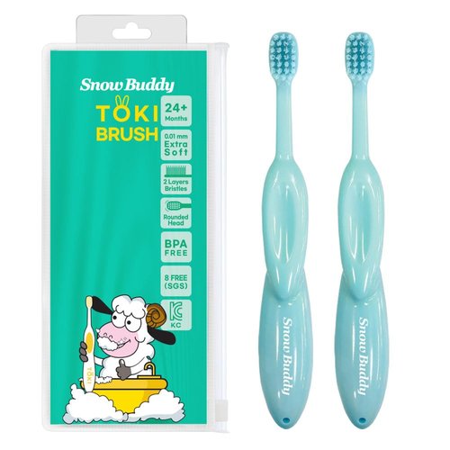 Snow Buddy Toki Kids Toothbrush for Ages 4-10, Extra-Soft Bristles, BPA Free (2 Pack) (Mint (2ea))