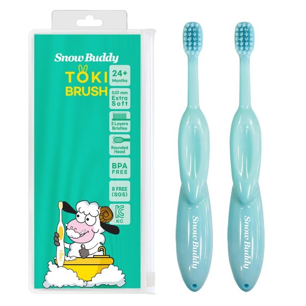 Snow Buddy Toki Kids Toothbrush for Ages 4-10, Extra-Soft Bristles, BPA Free (2 Pack) (Mint (2ea))