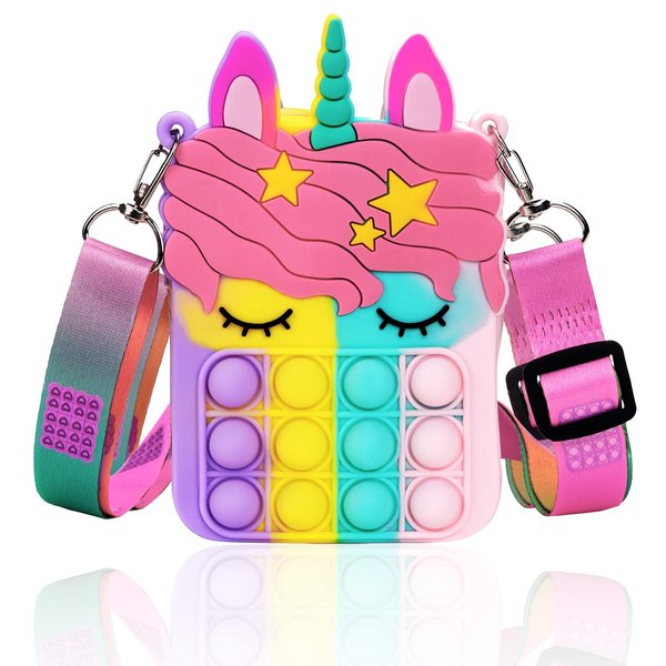 Civan Small Pop Purse,Unicorn Pop Purse for Girl Boy and Women Pop Bag with Unicorn Pop Toy,Shoulder Bag Fidget Toys Pop Fidget Backpack Toy for ADHD Anxiety School Backpack Silicone Bag Pop for Girls