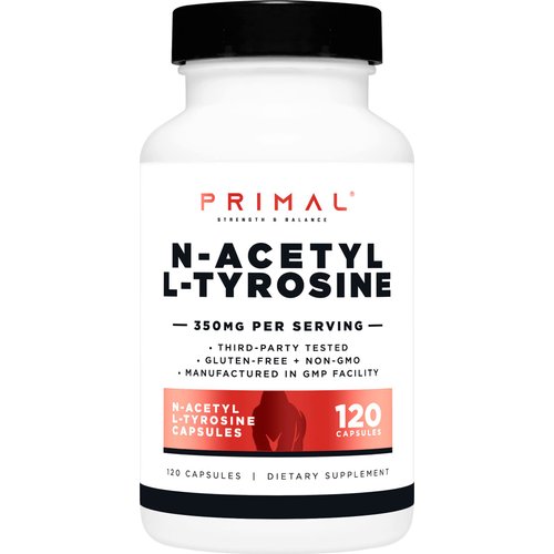 Primal N-Acetyl L-Tyrosine Capsules (120 Servings, 350mg Per Serving) (NALT) - Gluten Free, Non-GMO Amino Acid Supplement
