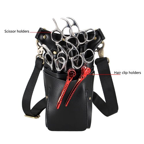 Hairdressing Scissor Pouch Belt, Real Leather Salon Barber Hairdresser Shears Holster Hair Stylist Tools Bag with Adjustable Belt for Combs, Hair Clip