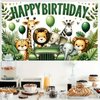 Blissyard animal birthday party decorations Jungle Animal Birthday Banner - 71 x 43 Inch Cartoon Safari Adventure Party Backdrop for Kids - Safari Theme Party Decoration