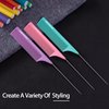 Goodofferplace 3 PCS Rat Tail Combs Parting Rattail Combs Teasing Fine Tooth Comb with Metal Pick for Curly Hair,Detangling Combs for Women,Parting Combs for Braiding,Styling Hair(Pink Purple Green)