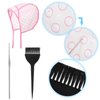 15PCS Hair Highlighting Kit Includes Highlight Caps for Hair, Hair Highlighting Crochet Hooks, Dye Brushes, Gloves,Hair Dye Shawl,for Salon Hair Dyeing Hairdressing(Pink)