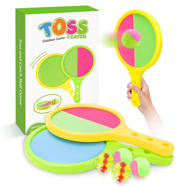 shuangjishan Toss and Catch Game for Kids: Toss and Catch Ball Set - Outdoor Catching Ball Paddle Toys for Ages 3+ Beach Paddle Ball Sets for Yard and Backyard Summer Outside Activities