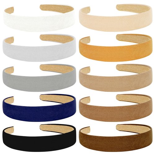 Wecoe 10pcs Headbands for Women 1 Inch Suede Like Wide Headbands White Grey Yellow Blue Brown Neutral Headbands Non Slip Fashion DIY Costume Hair Accessories Women Girls Diademas Para Mujer