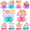 We All Scream 4 Ice Cream Birthday Party Decorations Honeycomb Centerpieces for Girl Boy, 4 Year Old Ice Cream Donut Theme Bday Table Centerpieces Party Supplies, I Scream Fourth Bday Table Decor Sign