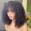 YOUNG BEAUTY Curly Human Hair Wig With Bangs 100% Brazilian Human Hair Curly Wigs O Scalp Top Full Machine Made Wig for Black Women Loose Curly Wigs 180Density 14inch Natural Color