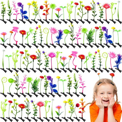 Baaxxango 120 Pieces Bean Sprout Hair Clips,Funny Plant Hairpins,Mixed Style Flower Butterfly Mushroom Little Grass Barrette Hair Accessories for Women,Girls,Kids,Party