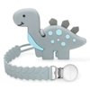 MISSLILI Teething Toys for Babies 0-6 6-12 Months Baby Teethers with Clip Silicone Baby Teether Toys for Boys and Girls Infant Teething Relief for Teething Dinosaur Shape, Gray