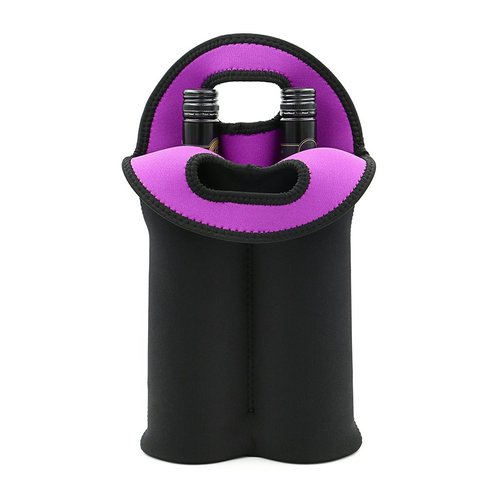 Hipiwe Wine Carrier Tote Bag Two Bottle Insulated Neoprene Wine/Water Bottle Holder for Travel with Secure Carry Handle (Blake+ Purple)