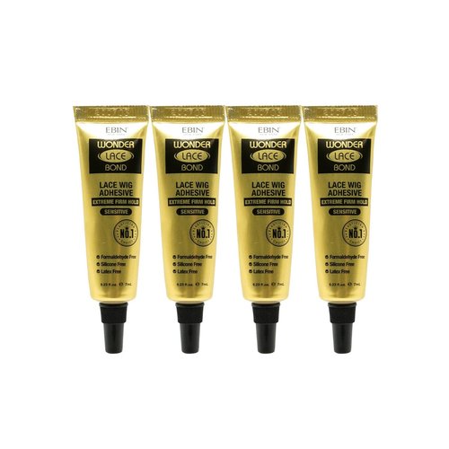 Wonder Lace Bond Lace Wig Adhesive Glue Tube Pack – Extreme Firm Hold (Sensitive) 0.23fl. Oz/ 7mL - 4 Packs | Fast Drying, Waterproof, Latex Free, Perspiration Resistant, Cruelty free