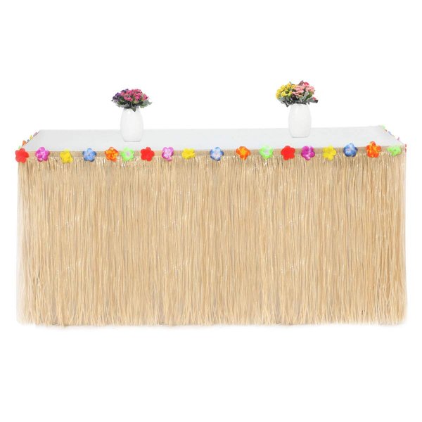 Hawaiian Luau Grass Table Skirt 9ft Luau Party Decorations Supplies for Tiki Bar Decorations, Moana Hawaiian Tropical Jungle Party Decorations Supplies