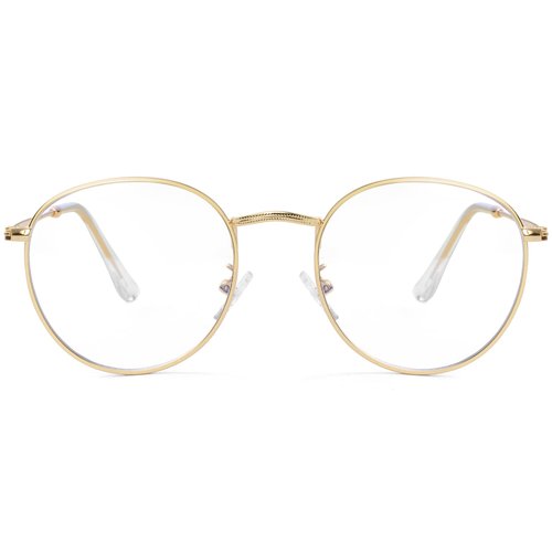 Kursan Blue Light Blocking Glasses for Women Men Retro Round Clear Lens Eyeglasses (Gold)