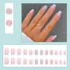 IMSOHOT Medium Press on Nails Square French Tips Fake Nails Blue Pink Wave False Nails with Designs Glossy Glue on Nails Full Cover Cute Acrylic Nails for Women and Girls 24Pcs