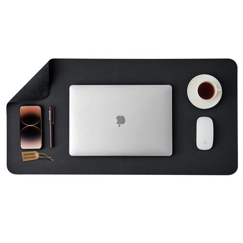 RILIHO Genuine Leather Desk Pad (Not PU) - Waterproof Desk Mats on Top of Desks 31.5" x 15.7" Desk Blotter Non Slip Split Leather Desk Luxury Writing Pad for Office and Home Black