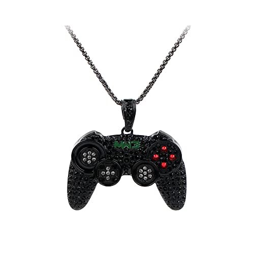 Rrdaily To My Son/Grandson Necklace Colorful Crystal Game Controller Necklaces Punk Hip Hop Friendship Necklace Game Console Necklace for Son/Grandson Best Friends (Black)