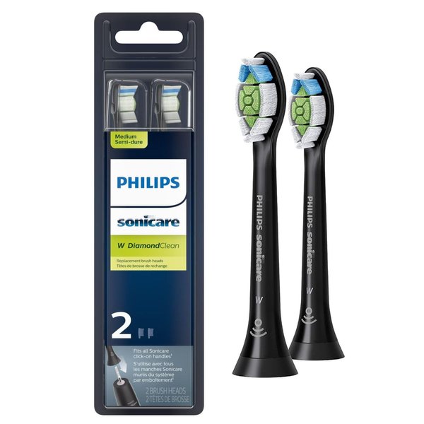 Philips Sonicare Genuine W DiamondClean Toothbrush Heads, 2 Brush Heads, Black, HX6062/95